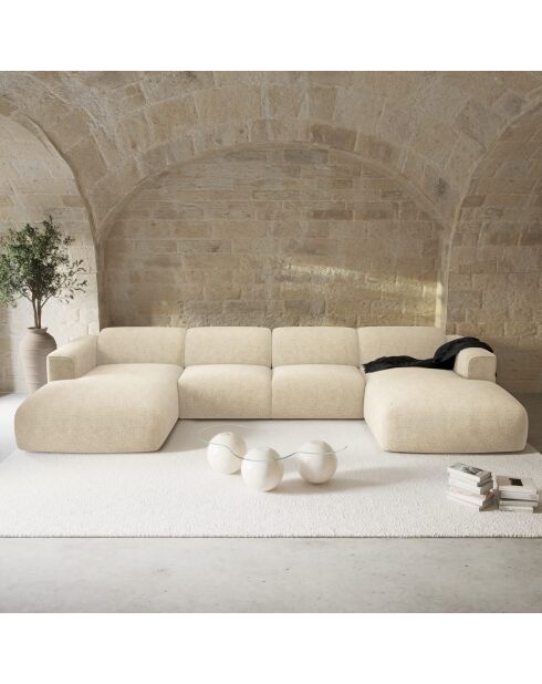 Canapé panoramique convertible 140cm Nova Velours à motifs Crème - 414x165x73