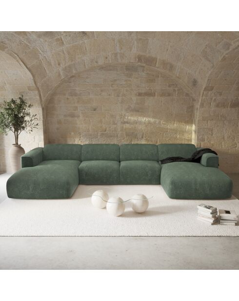 Nova Velours 140 cm großes umwandelbares Panoramasofa mit smaragdgrünen Mustern — 414x165x73