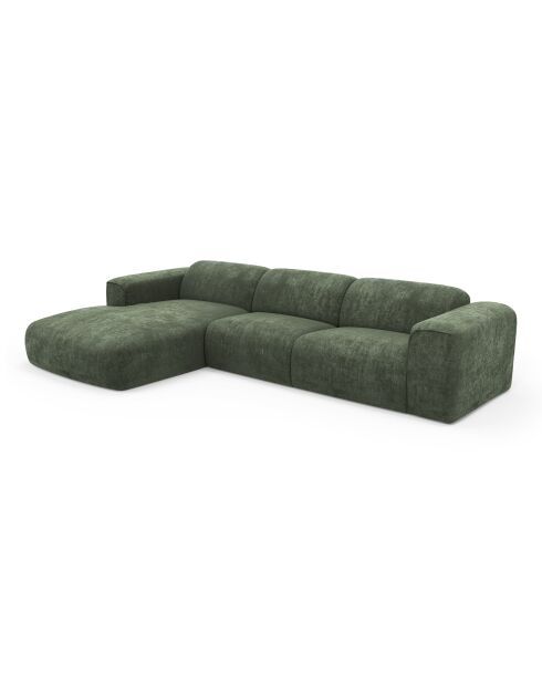 Ecksofa links, umwandelbar, Express Dunlopillo-Matratze, 140 cm, NOVA, olivgrün, strukturierter Samt — 299 x 165 x 73