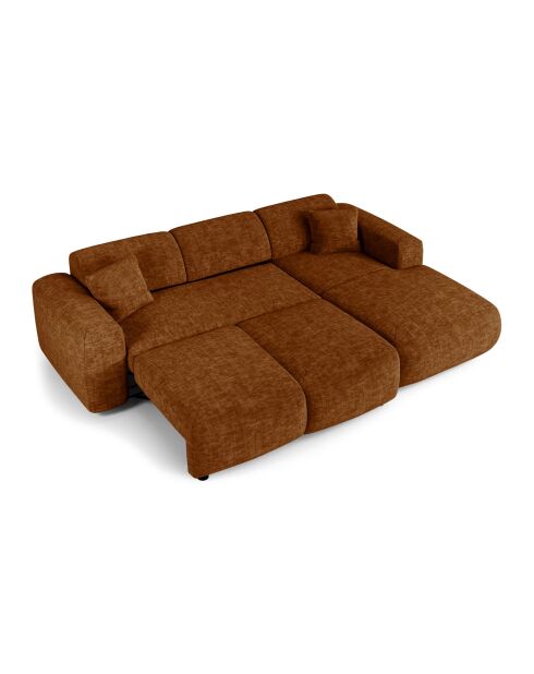 LIVA Rechtes Weitwinkelsofa aus braunem strukturiertem Samt — 283 x 180 x 73