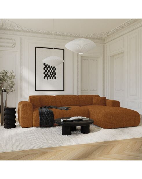 LIVA Rechtes Weitwinkelsofa aus braunem strukturiertem Samt — 283 x 180 x 73