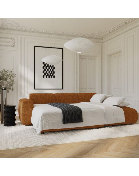 LIVA Rechtes Weitwinkelsofa aus braunem strukturiertem Samt — 283 x 180 x 73