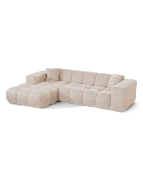 COVA Ecksofa für links, cremefarbener, geprägter Samt — 290 x 94 x 69,5