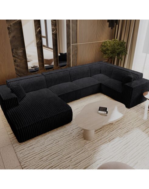 Canapé panoramique XXL avec 2 coussins décoratifs RUBEN Velours côtelé XXL Noir - 391x173x78