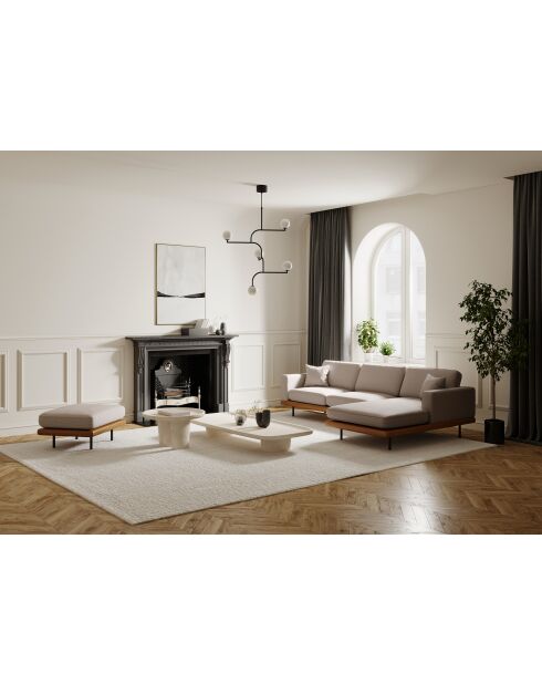 Rechtwinkliges Sofa Pioni aus gewebtem Stoff in Beige, Taupe, Beige, Cognac, mit Untergestell aus Leder — 293x170x85