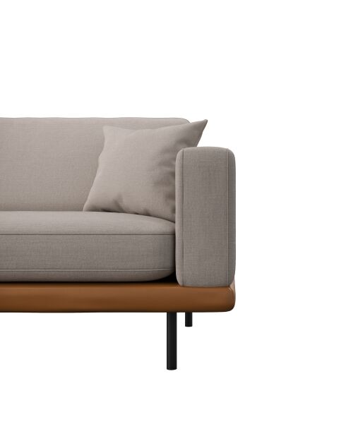 Rechtwinkliges Sofa Pioni aus gewebtem Stoff in Beige, Taupe, Beige, Cognac, mit Untergestell aus Leder — 293x170x85