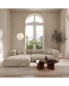 Linkes Ecksofa 280 cm ROMY Taupe gewebter Samt - 280x166x70
