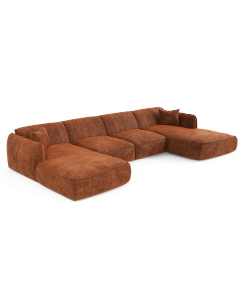 Panoramische bank met kussens LIAM Terracotta geweven fluweel - 346x166x76