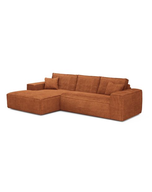 Linkes Ecksofa, ausziehbare Express-Matratze, 140 cm, RUBY, Terrakotta, Kord — 320x165x80