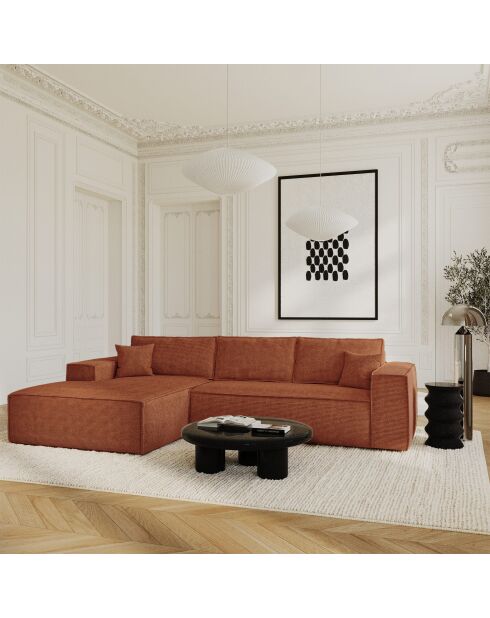 Linkes Ecksofa, ausziehbare Express-Matratze, 140 cm, RUBY, Terrakotta, Kord — 320x165x80