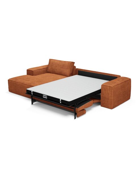 Linkes Ecksofa, ausziehbare Express-Matratze, 140 cm, RUBY, Terrakotta, Kord — 320x165x80