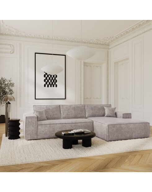 Sofá convertible de esquina derecha express colchón 140 cm RUBY taupe velvet - 320x165x80