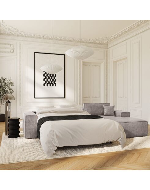 Sofá convertible de esquina derecha express colchón 140 cm RUBY taupe velvet - 320x165x80