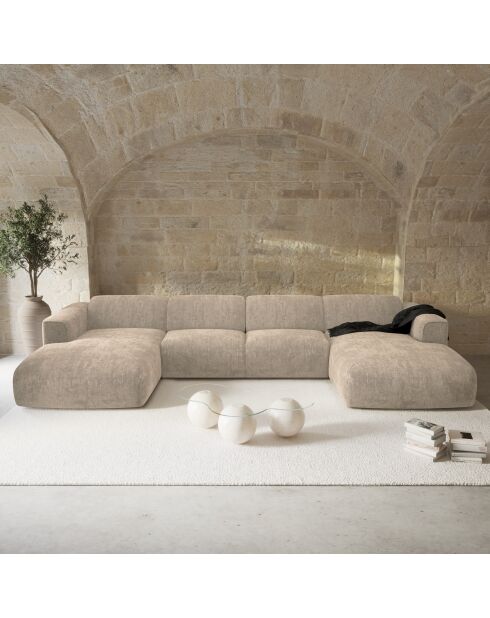 Canapé panoramique Velours tramé Beige - 363x165x73