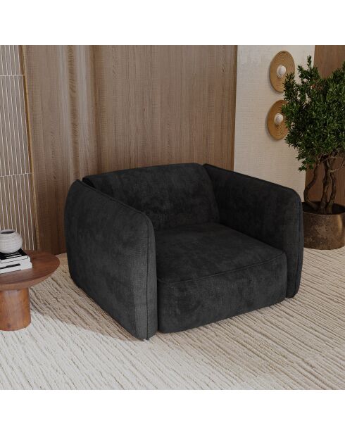 Fauteuil LIAM Velours tramé Noir - 118x102x76