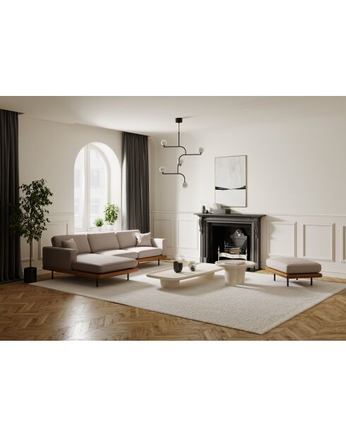 Sitzpuff PIONI Webstoff in Beigetaupe mit cognacfarbenem Ledersockel - 90x70x46