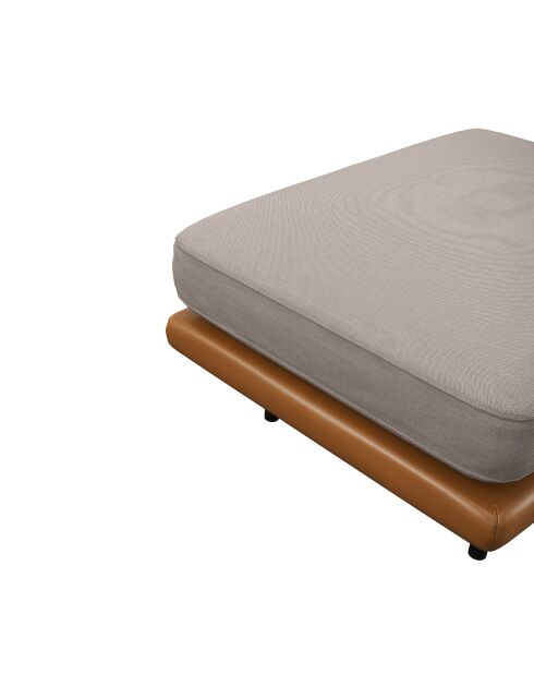 Sitzpuff PIONI Webstoff in Beigetaupe mit cognacfarbenem Ledersockel - 90x70x46