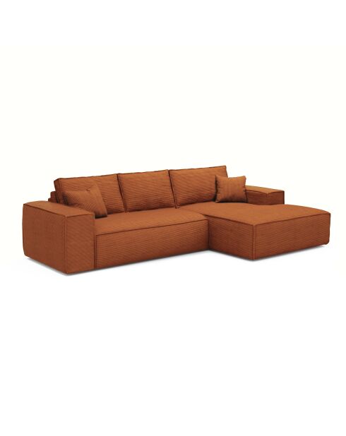 Omvormbare rechterhoekbank express matras 140cm RUBY terracotta corduroy - 320x165x80