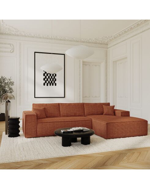 Omvormbare rechterhoekbank express matras 140cm RUBY terracotta corduroy - 320x165x80