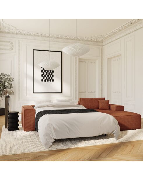 Omvormbare rechterhoekbank express matras 140cm RUBY terracotta corduroy - 320x165x80