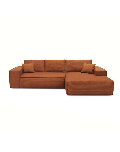 Omvormbare rechterhoekbank express matras 140cm RUBY terracotta corduroy - 320x165x80