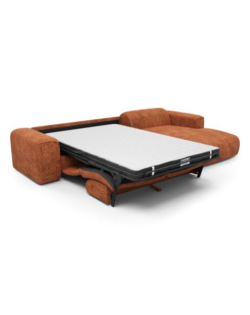 Omvormbare rechterhoekbank express Dunlopillo matras 140 cm NOVA Terracotta getextureerd fluweel - 299x165x73