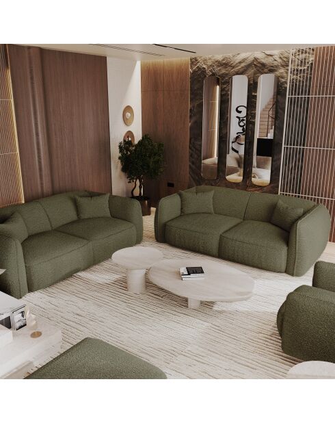 LIAM 3-Sitzer-Sofa Olivgrüner Boucle-Stoff - 196x90x74