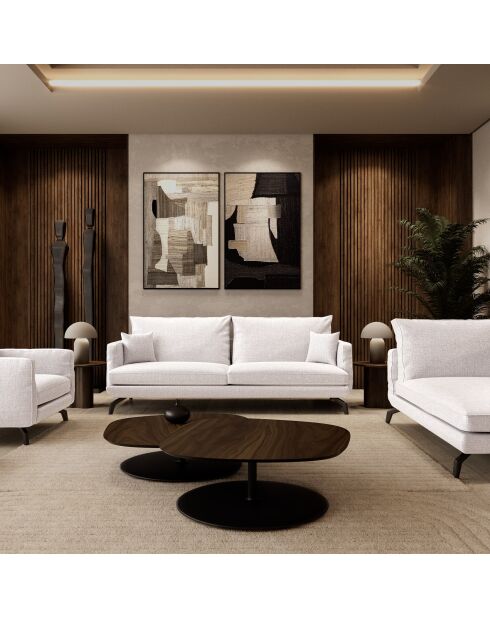 Unic 2-Sitzer-Sofa, cremefarbener Webstoff, 170 x 92 x 83