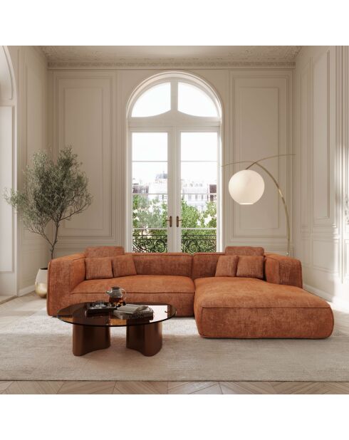 Divano angolare destro 280cm ROMY Velluto intrecciato terracotta - 280x166x70