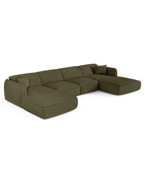 Panoramasofa mit Kissen LIAM Olivgrüner Boucle-Stoff - 346x166x76