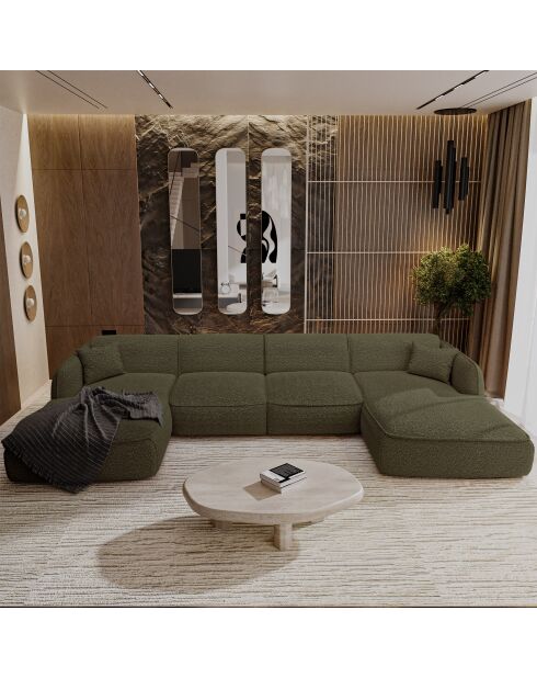 Panoramasofa mit Kissen LIAM Olivgrüner Boucle-Stoff - 346x166x76