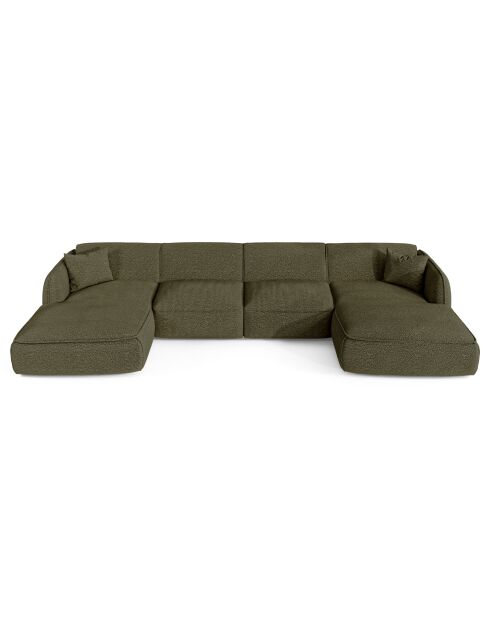 Panoramasofa mit Kissen LIAM Olivgrüner Boucle-Stoff - 346x166x76