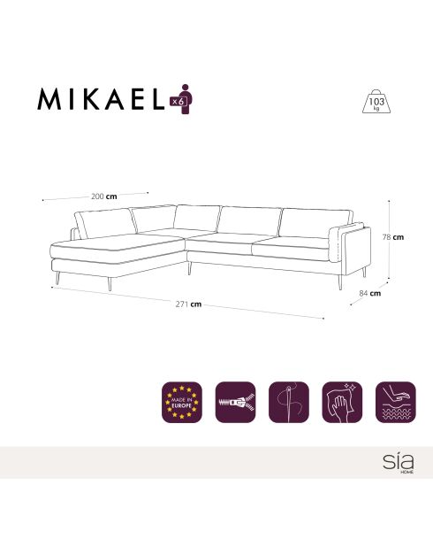 Mikael graues linkes Weitwinkel-Sofa aus Stoff - 271x200x80