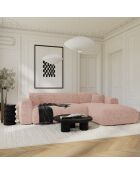 Divano convertibile ad angolo retto LIVA in velluto testurizzato rosa vintage - 283x180x73