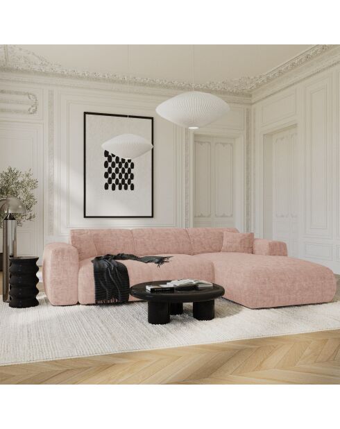 Divano convertibile ad angolo retto LIVA in velluto testurizzato rosa vintage - 283x180x73