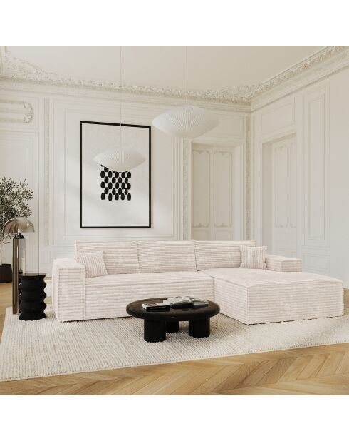 Rechterhoekbank converteerbaar expressmatras 140 cm RUBY 140 cm RUBY corduroy XXL crème - 320x165x80