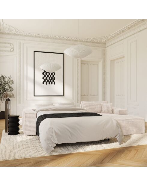 Rechterhoekbank converteerbaar expressmatras 140 cm RUBY 140 cm RUBY corduroy XXL crème - 320x165x80