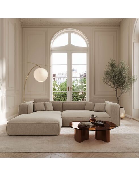 Canapé d'angle gauche 280cm ROMY Tissu tramé toucher doux Taupe - 280x166x70