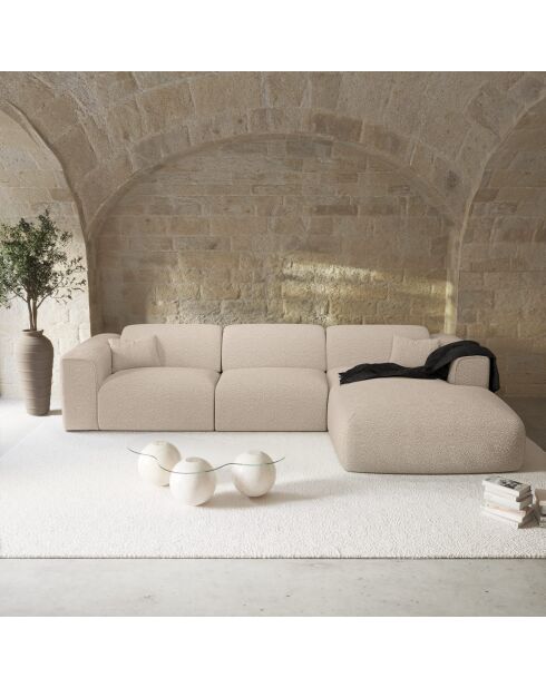 Omvormbare rechterhoekbank express Dunlopillo matras 140cm NOVA Beige Boucle stof - 299x165x73