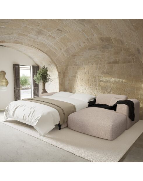 Omvormbare rechterhoekbank express Dunlopillo matras 140cm NOVA Beige Boucle stof - 299x165x73