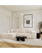 Linkes Ecksofa, umwandelbare Express-Matratze, 140 cm, RUBY, cremefarbener Samt, 140 cm — 320 x 165 x 80