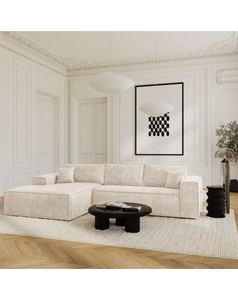 Linkes Ecksofa, umwandelbare Express-Matratze, 140 cm, RUBY, cremefarbener Samt, 140 cm — 320 x 165 x 80