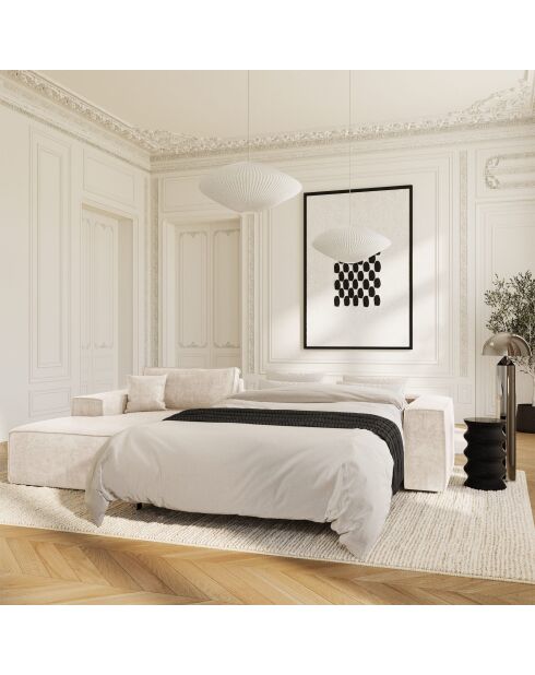 Linkes Ecksofa, umwandelbare Express-Matratze, 140 cm, RUBY, cremefarbener Samt, 140 cm — 320 x 165 x 80