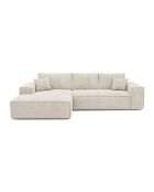 Linkes Ecksofa, umwandelbare Express-Matratze, 140 cm, RUBY, cremefarbener Samt, 140 cm — 320 x 165 x 80