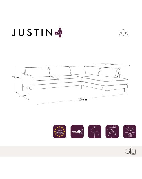 Justin Cognac Weitwinkelsofa - 256x200x78