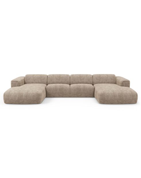 Canapé panoramique convertible 140cm Nova Velours tramé Taupe - 414x165x73