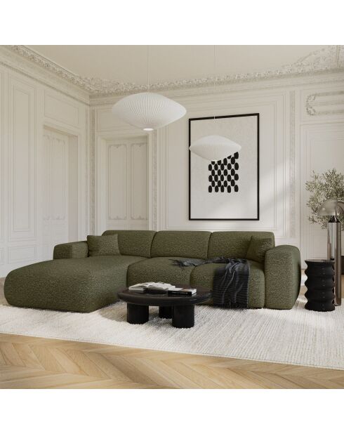 Sofá convertible gran angular izquierdo LIVA Tejido boucle verde oliva - 283x180x73