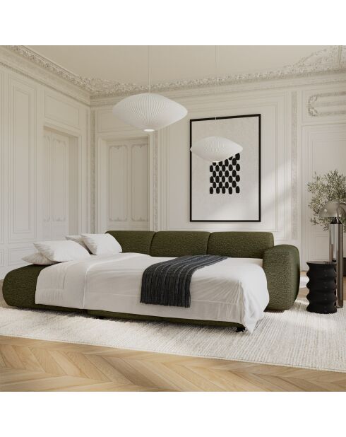 Sofá convertible gran angular izquierdo LIVA Tejido boucle verde oliva - 283x180x73