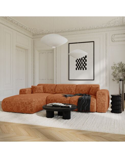 LIVA Wandelbares linkes Weitwinkelsofa aus Terrakotta geprägtem Samt — 283x180x73