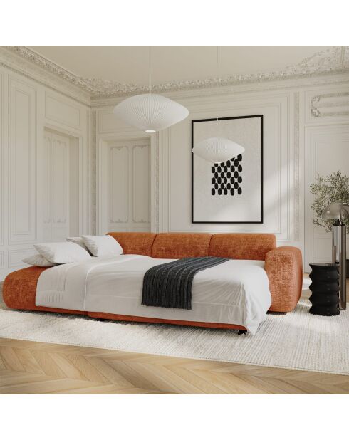 LIVA Wandelbares linkes Weitwinkelsofa aus Terrakotta geprägtem Samt — 283x180x73